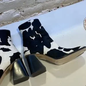 ALOHAS Shoes Cow Print Pony Hair Square Toe Chunky Heel